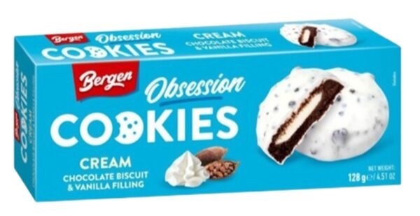 Bergen Obsession Cookies Cream Chocolate Biscuit & Vanilla Filling 128g X18