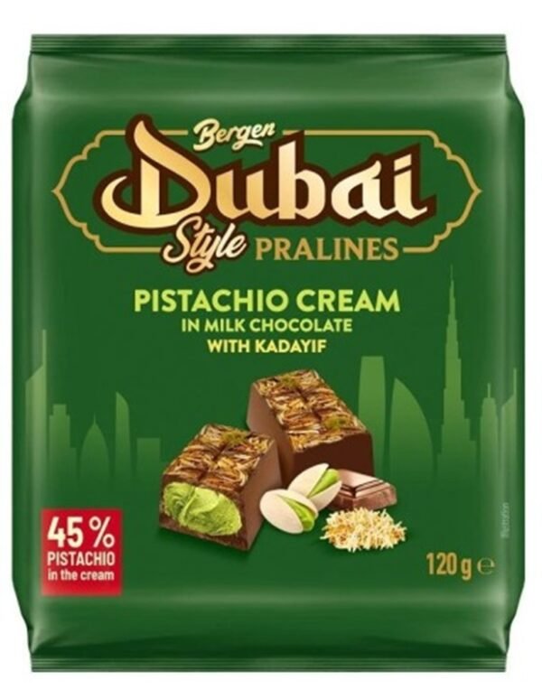 Bergen Dubai style Pralines 45% Pistachio Cream with Kadayif 120g X 17